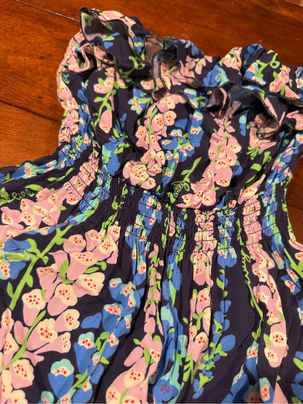 Lilly Pulitzer Navy Floral Ruffle Strapless Dress - Pink & Blue - Picture 4 of 7